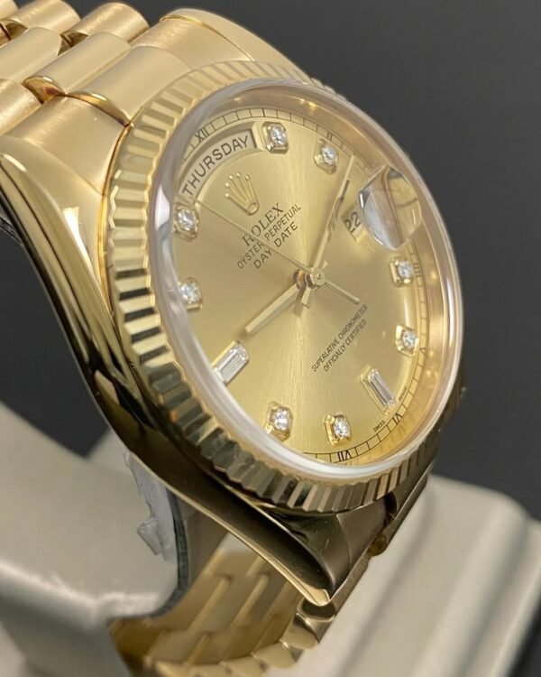 Rolex Yellow Gold Day-Date 36 - P serial - Fluted Bezel - Champagne Diamond Dial - President Bracelet - 118238 *FULL SET* - Image 10
