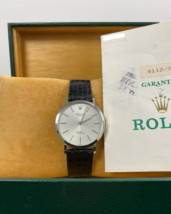 Rolex Cellini - White Gold - E serial - Silver Dial - Black Leather Strap - 4112