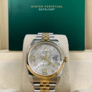 Rolex Steel & Yellow Gold Datejust 36 - 2010 - Domed Bezel - Factory Flower Dial - Jubilee Bracelet - 116203
