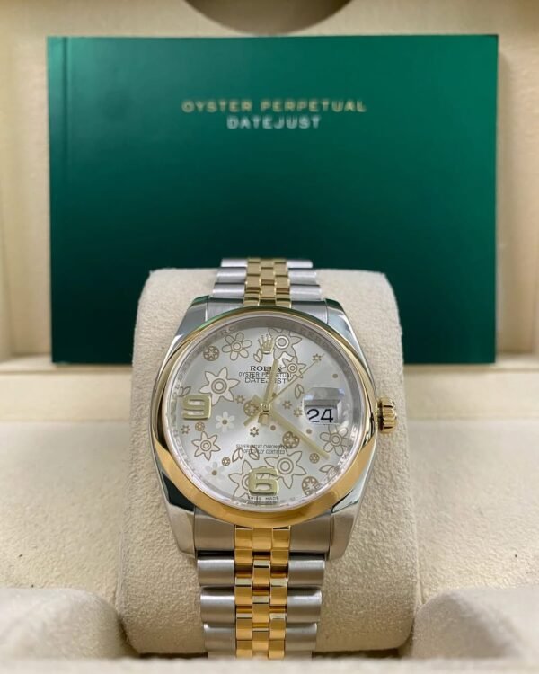 Rolex Steel & Yellow Gold Datejust 36 - 2010 - Domed Bezel - Factory Flower Dial - Jubilee Bracelet - 116203
