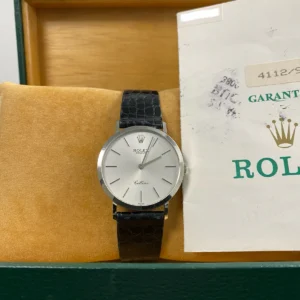 Rolex Cellini - White Gold - E serial - Silver Dial - Black Leather Strap - 4112