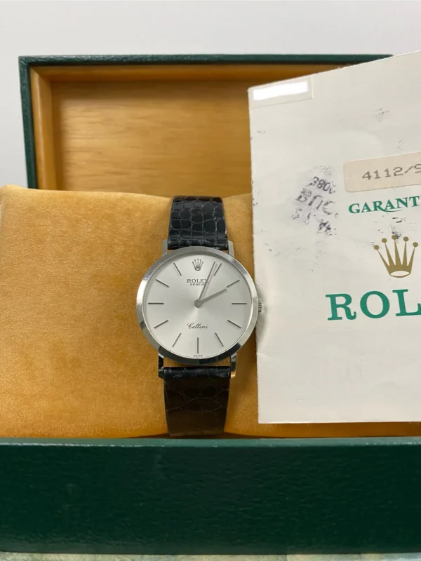 Rolex Cellini - White Gold - E serial - Silver Dial - Black Leather Strap - 4112