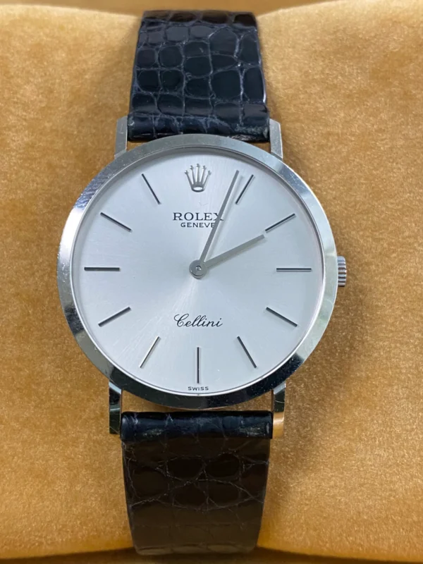 Rolex Cellini - White Gold - E serial - Silver Dial - Black Leather Strap - 4112 - Image 4