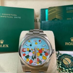 Rolex Oyster Perpetual 41 - 2023 - Domed Bezel - Turquoise Blue Celebration-Motif Dial - Oyster Bracelet - 124300 *FULL SET*
