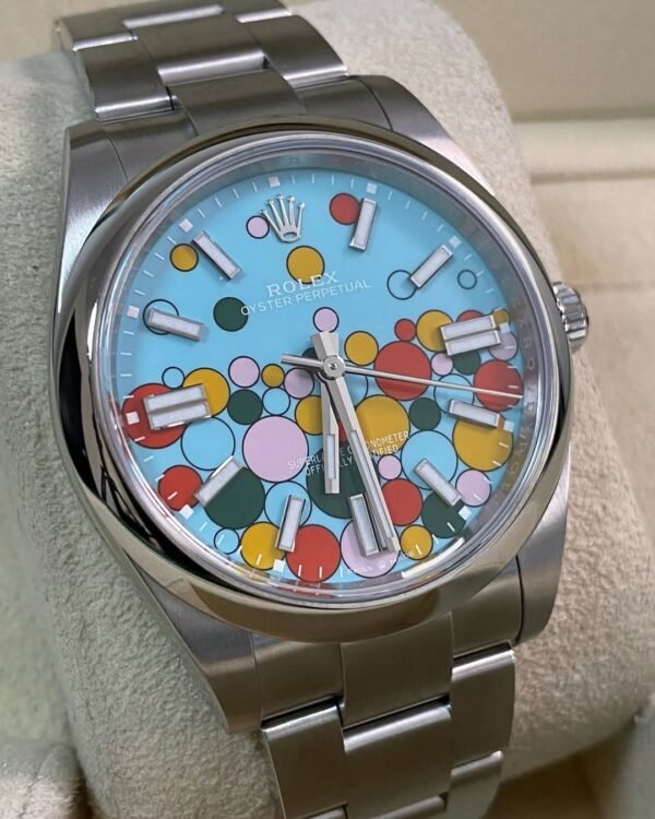 Rolex Oyster Perpetual 41 - 2023 - Domed Bezel - Turquoise Blue Celebration-Motif Dial - Oyster Bracelet - 124300 *FULL SET* - Image 3