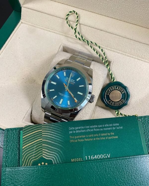 Rolex Milgauss - 2022 - Blue Dial Green Crystal - 116400GV *FULL SET* - Image 10