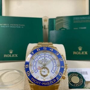 Rolex Yellow Gold Yacht-Master II - 2022 - White Dial - Blue Bezel - 116688 *FULL STICKERS*