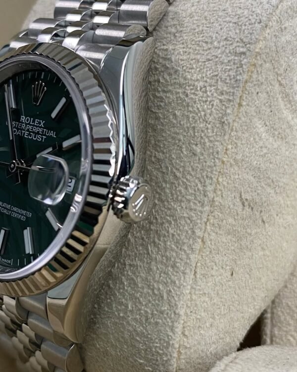 Rolex Steel Datejust 36 - 2022 - Fluted Bezel - Green Palm Motif Dial - Jubilee Bracelet - 126234 *FULL SET* - Image 6