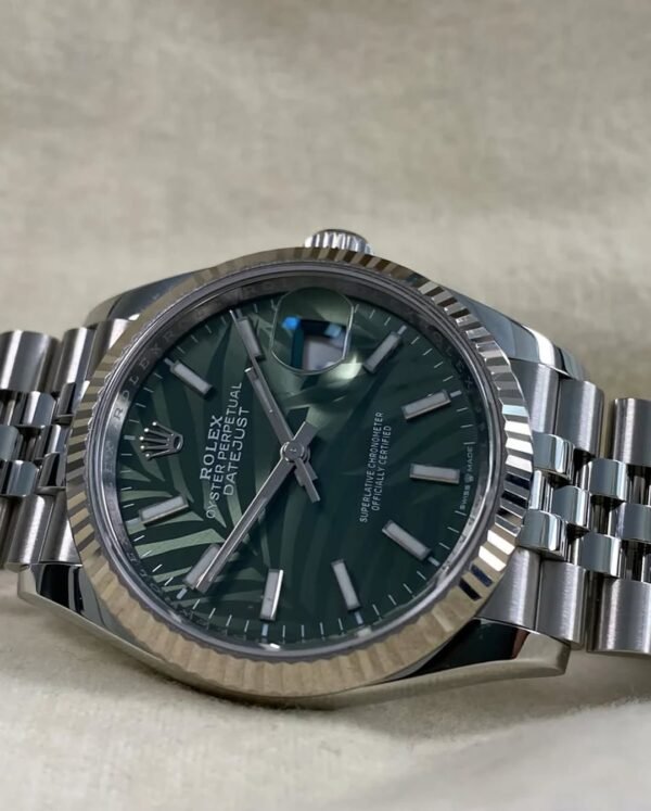 Rolex Steel Datejust 36 - 2022 - Fluted Bezel - Green Palm Motif Dial - Jubilee Bracelet - 126234 *FULL SET* - Image 2