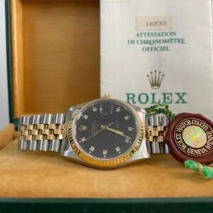 Rolex Steel & Yellow Gold Datejust 36 - 1991 - Fluted Bezel - Black Diamond Dial - 16233 *FULL SET