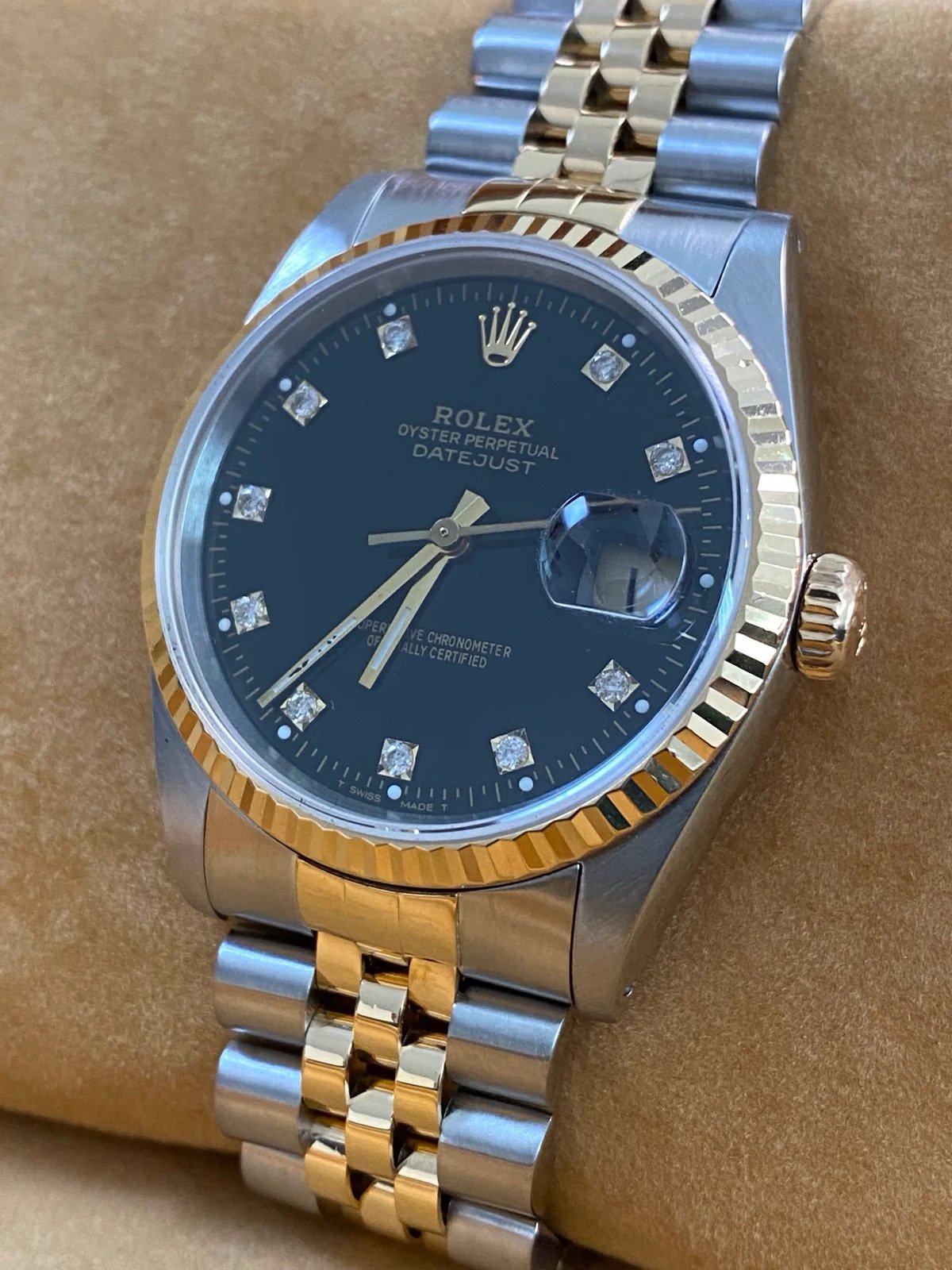 Rolex Steel & Yellow Gold Datejust 36 - 1991 - Fluted Bezel - Black Diamond Dial - 16233 *FULL SET* - Image 9
