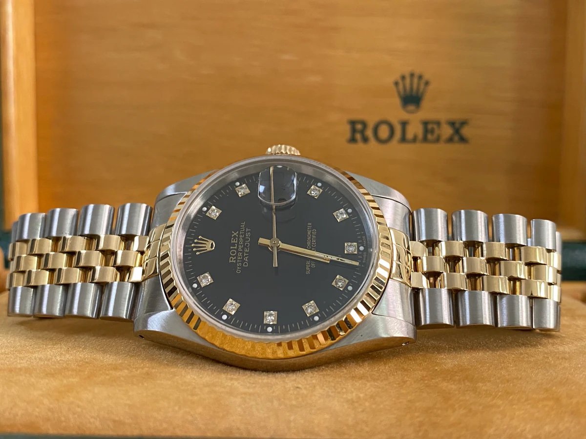 Rolex Steel & Yellow Gold Datejust 36 - 1991 - Fluted Bezel - Black Diamond Dial - 16233 *FULL SET - Image 5
