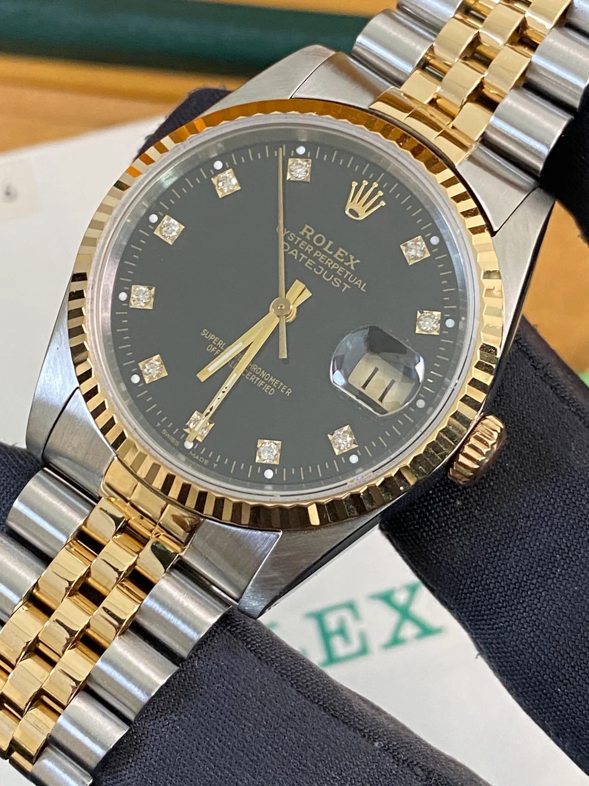 Rolex Steel & Yellow Gold Datejust 36 - 1991 - Fluted Bezel - Black Diamond Dial - 16233 *FULL SET - Image 9